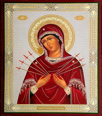 Икона Пресвятой Богородицы "Семистрельная" (15x18 см, на оргалите, планш.)