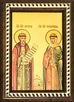Икона Петр и Феврония на золотой фольге с ножкой(19Х14)