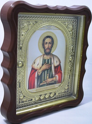 Икона "Святой Александр Невски"й (25х21 см, в фигурном киоте)