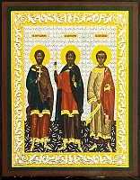 Икона Святые мученики Гурий, Самон и Авив  (8Х6, на оргалите) 