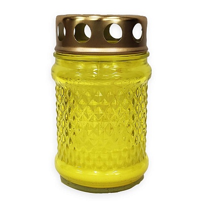 Лампада неугасимая с парафиновой свечой внутри, стекло, желтая, D-100