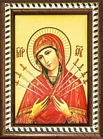 Икона Пресвятой Богородицы Семистрельная ( на мягкой подложке с ножкой 19Х14 ) 