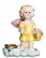 Ангел с цветами, подсвечник, желтый, фигурка сувенир (10х7 см)