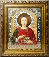 Икона "Святой великомученик и целитель Пантелеймон" (24х21 см, багет зол.)