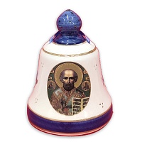 Колокольчик фарфоровый "Купол" с иконой святителя Николая Чудотворца (9Х6 см)