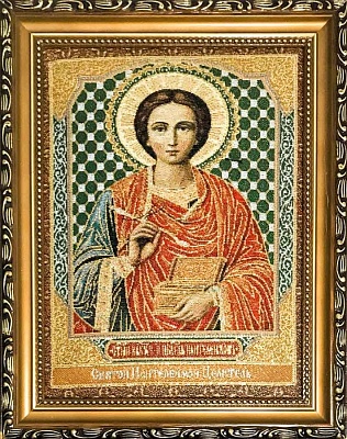Икона святой великомученик Пантелеимон целитель на мягкой подложке (Гобелен 28Х22)