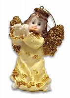 Ангел с флейтой  желтый, игрушка на елку с блестками (10х6 см)