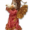 Ангел с флейтой  бордовый, игрушка на елку с блестками (10х6 см)
