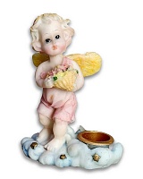 Ангел с цветами, подсвечник, розовый, фигурка сувенир (10х7 см)