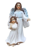 Фигурка Ангел с девочкой (бело-голубой, 10х6 см)