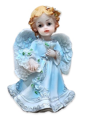 Фигурка Ангел с корзинкой цветов (голубой, 9х6 см)