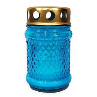 Лампада неугасимая с парафиновой свечой внутри, стекло, голубая, D-100