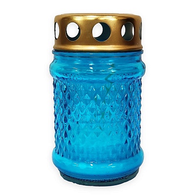 Лампада неугасимая с парафиновой свечой внутри, стекло, голубая, D-100