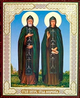 Икона "Святые Петр и Феврония" (12x10 см, на оргалите, планш.)