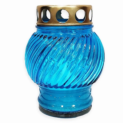 Лампада неугасимая с парафиновой свечой внутри, стекло. голубая. D-130