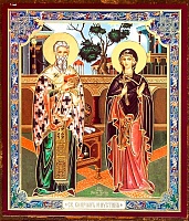Икона Священномученик Киприан и мученица Иустина (12x10, на оргалите)