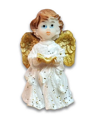 Ангел с золотыми крыльями с книжкой, фигурка сувенир (6х4 см)