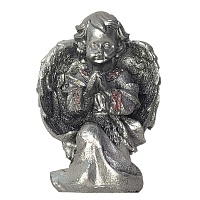 Ангел на колене молящийся, серебристый. Фигурка сувенир (10х7 см)